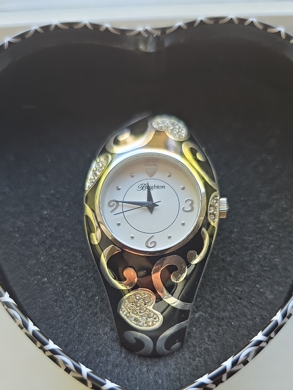 Brighton Black and Gold Heart Accent Women's Bangle Watch